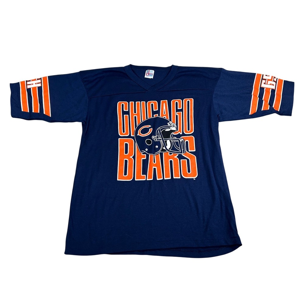 Vintage Chicago Bears Garan NFL Jersey T-Shirt Navy Blue GSH Sleeve USA Size L